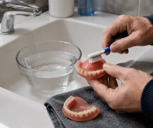 how to clean dentures at home